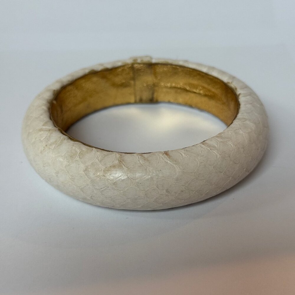 Ted Rossi 3/4"  White Cream Snakeskin Leather Bangle Bracelet